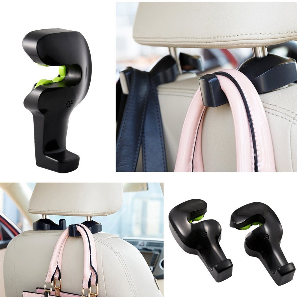 KDL Universal Car Back Seat Headrest Hanger Holder Hook for Bag Purse Cloth Grocery 2PC Black