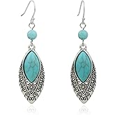 Handmade Vintage Boho Turquoise Dangling Earrings for Women, Sterling Silver Hooks