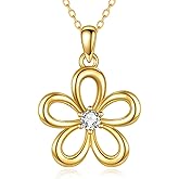 LUHE 14K Gold Plated Daisy Necklace for Women with Moissanite Dainty Sterling Silver Daisy Pendant Choker Necklace Jewelry Gift for Her