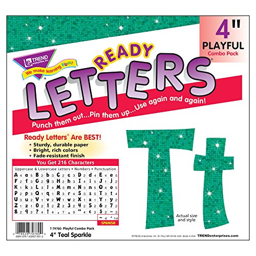 Trend Enterprises Sparkle Playful Combo Ready Letters (216 Piece), 4", Teal