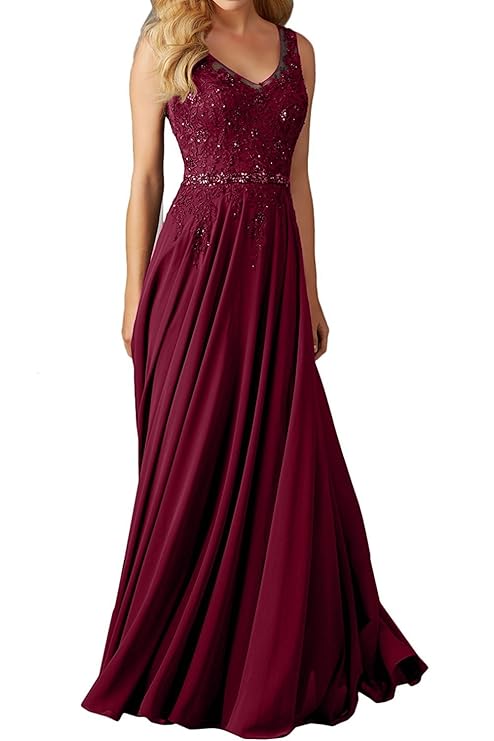 La_Marie Braut Blau Langes Spitze V-Ausschnitt Abendkleider Brautjungfernkleider Ballkleider Festlichkleider