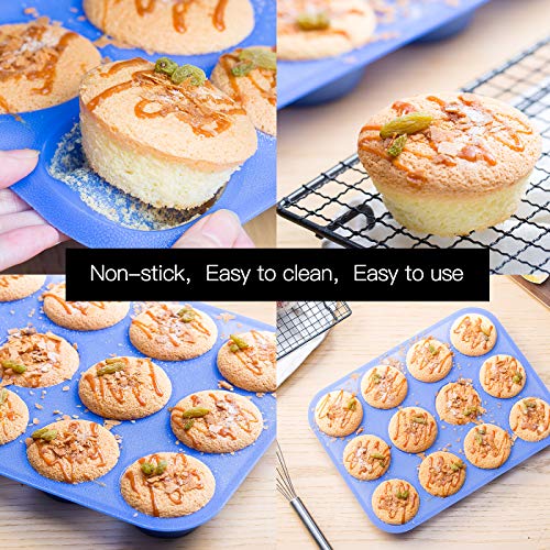 Aokinle Silicone Muffin Pan-Cupcake Baking Pan,12 Cup Bakeware Molds,Non-Stick BPA Free,Tray Tools