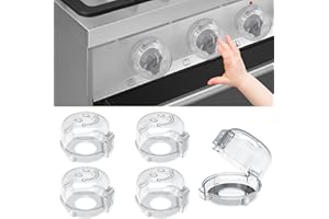 HUGGFUL Oven Knob Covers for Child Safety 5 Pack, Stove Knob Safety Covers, Heat-Resistant Adhesive, Double-Key Baby Proof Covers for Gas/Electric Burners,Childproof Protector for Kids,Pet Clear