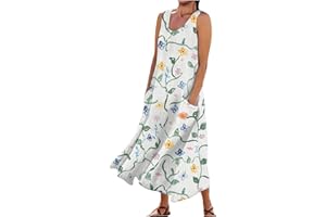 Generic Women Summer Dresses 2024 Casual Button V Neck Pocket Holiday Dress Floral Sundress Midi Dress Boho Beach Dress