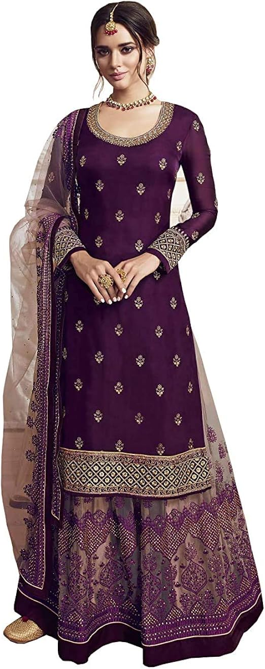 Amazon.com: Om Creation Women's Embroidery Sharara Suit (OC_4901, Wine): Clothing