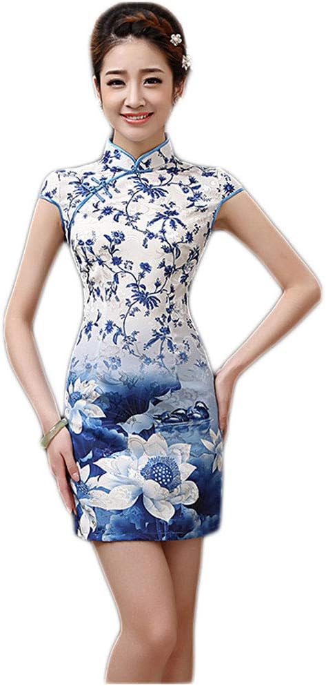 EXCELLANYARD Women's Cotton Chinese Qipao Cheongsam Dress