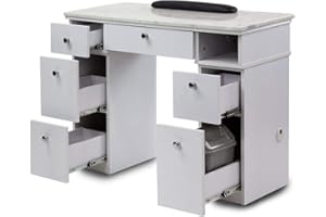 MAYAKOBA Sonoma Manicure Table, Nail Station for Beauty Salon Furniture & Equipment, Marble Top & 1UV Hole, Modern White/Silver