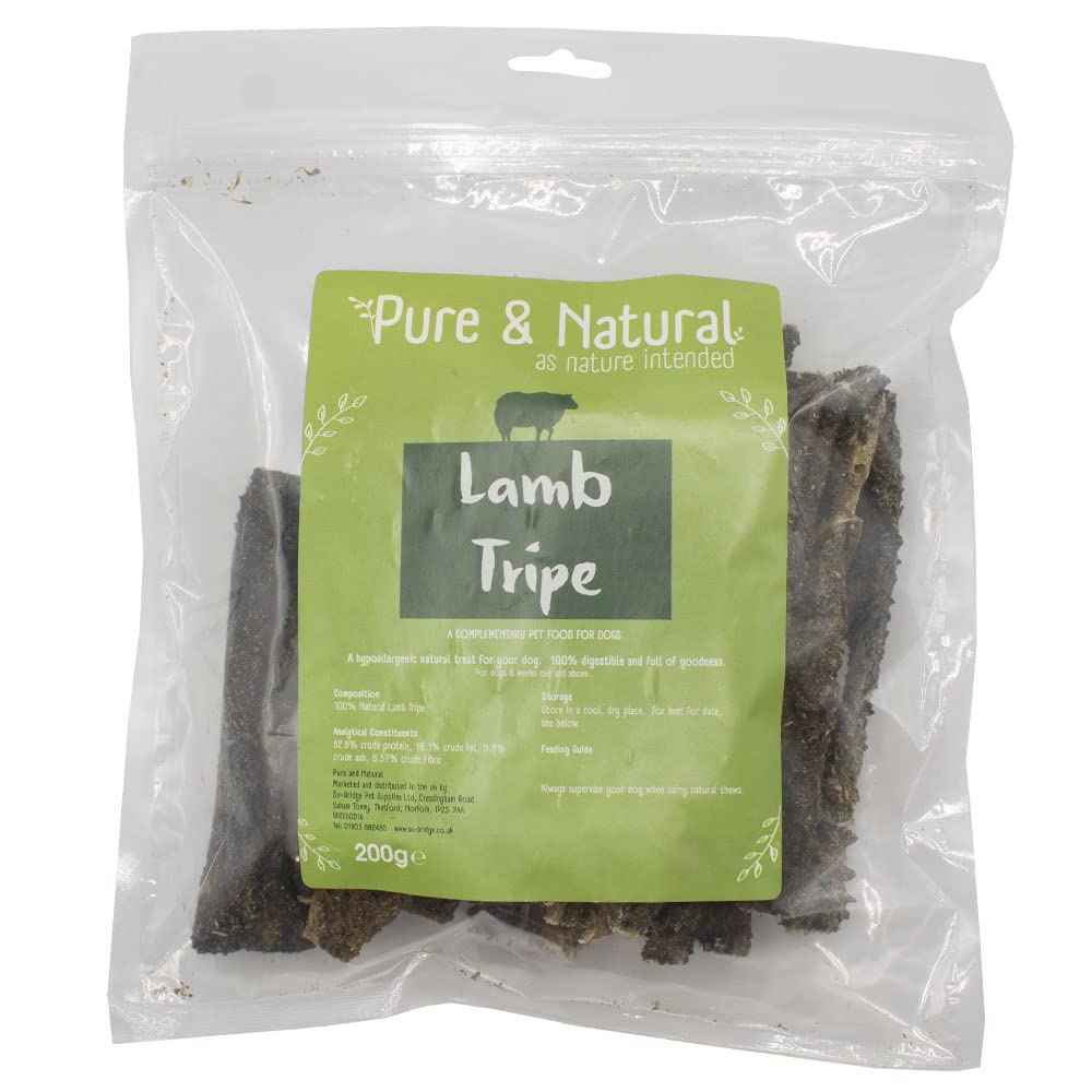 Pure & Natural Lamb Tripe Sticks for Dogs - Hypoallergenic Dog Chews Long Lasting & Natural for Dogs of All Ages from Puppy to Senior Dog Treats - 200g Bag
