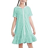 Weixinbuy Girls Swim Cover Up Kids Swimsuit Terry Zip Up Swimwear Hoodie Dress Wraps Beach Bathing Suit 3-13 Years