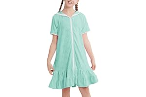 Weixinbuy Girls Swim Cover Up Kids Swimsuit Terry Zip Up Swimwear Hoodie Dress Wraps Beach Bathing Suit 3-13 Years