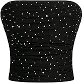 Floerns Women's Rhinestone Sleeveless Bandeau Party Corset Strapless Tube Top