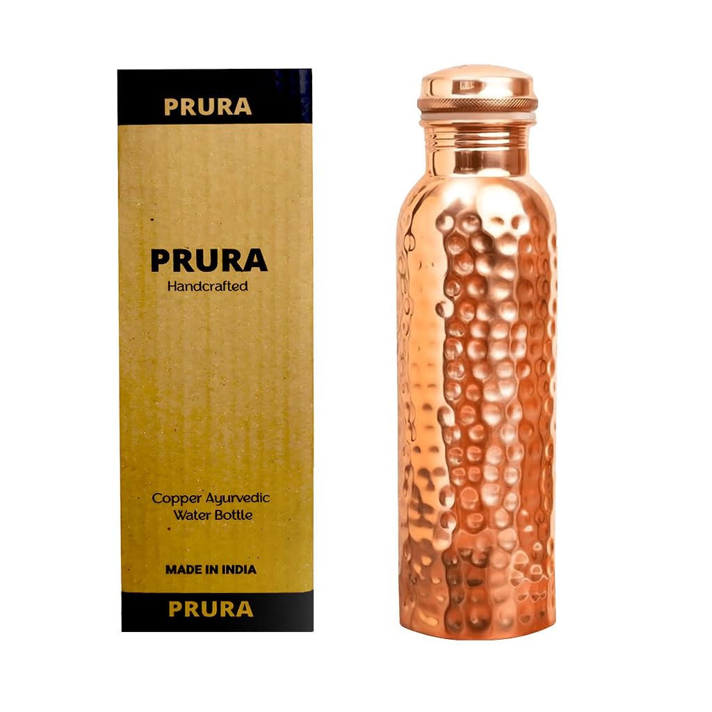 PRURA Indian Pure Copper Stylish Bottle Water Bottle Yoga Health Mind And Body Health Copper Bottle 100% pure & Leak Proof (900ml/30oz, Design 9)