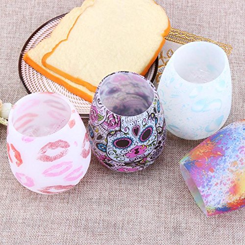 VT BigHome 1pcs Folding Unbreakable Silicone Colorful Lip Print Graffiti Blue Water Drop Cup Red Wine Beer Water Cup Teacup Drinkware - Thumbnail 4