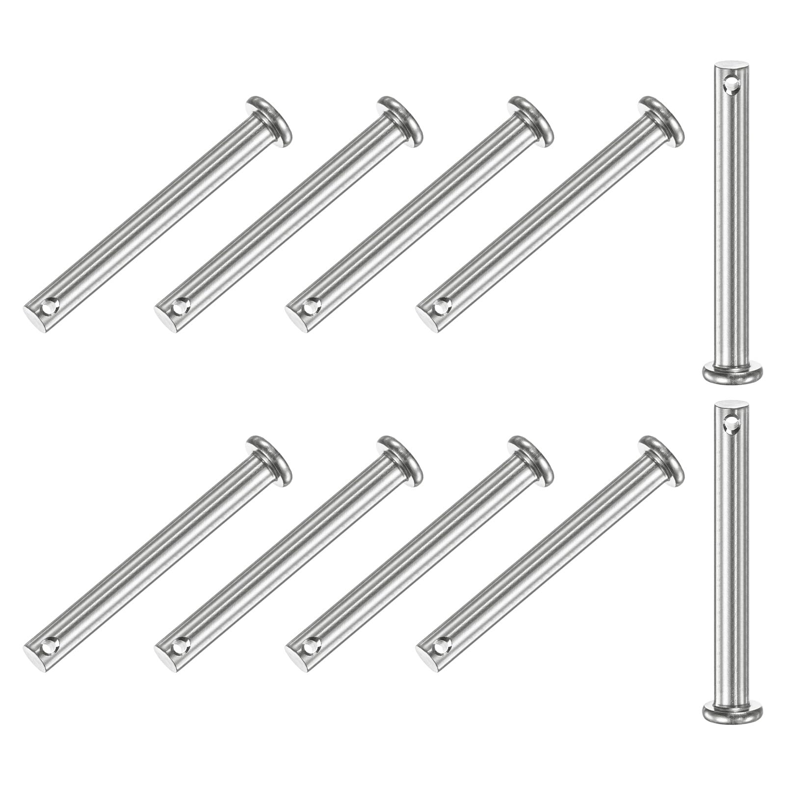 M METERXITY 10-Pack Single Hole Clevis Pins, M6 x 55mm 304 Stainless Steel Flat Head Clevis Pins for Mechanical Linkage/Trucks/Lawn Mower, Link Hinge Pin Reusable