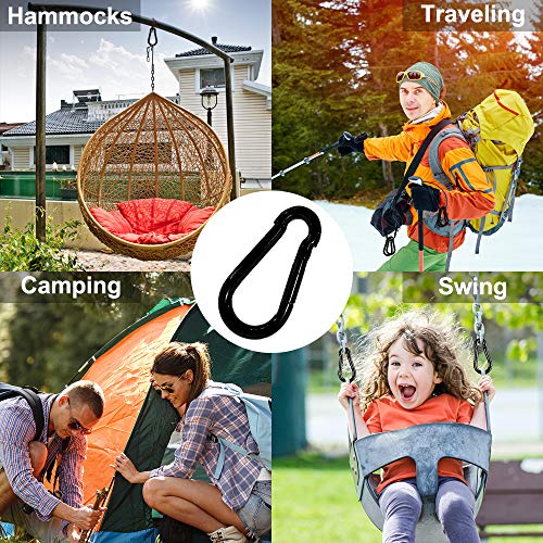 Rtudan 3 Inch Spring Snap Hook,Heavy Duty Carabiner Clip, Large Carabiner Clip Black Carbon Metal Snap Hook for Hiking Traveling Camping Fishing(Set of 4)