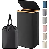 Lifewit 100L Laundry Basket with Lid, Clothes Hampers for Laundry with Bamboo Handles and 1 Removable Bag, Large Foldable Laundry Hamper for Bedroom, Bathroom, Dorm, Laundry Room, Black