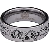 Friends of Irony Tungsten Carbide Skull and Roses Gothic Wedding Band Anniversary Ring for Men and Women 8mm