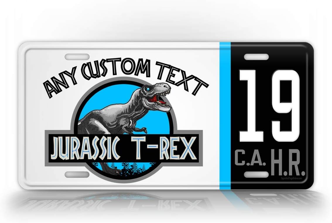 SignsAndTagsOnline Personalized Jurassic T-Rex License Plate Custom Safari 4-Wheel Drive 4WD Auto Tag
