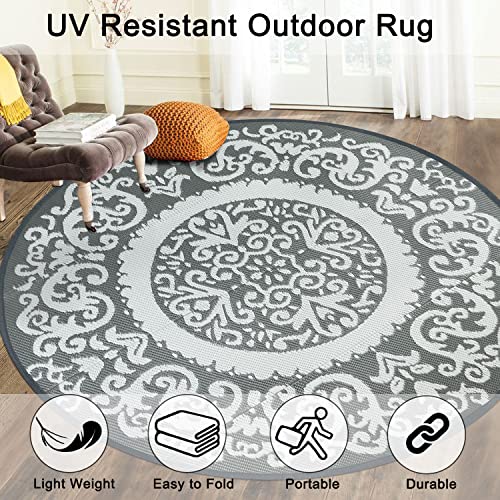 Reversible Round Outdoor Rugs for Patio 5’ Plastic Straw