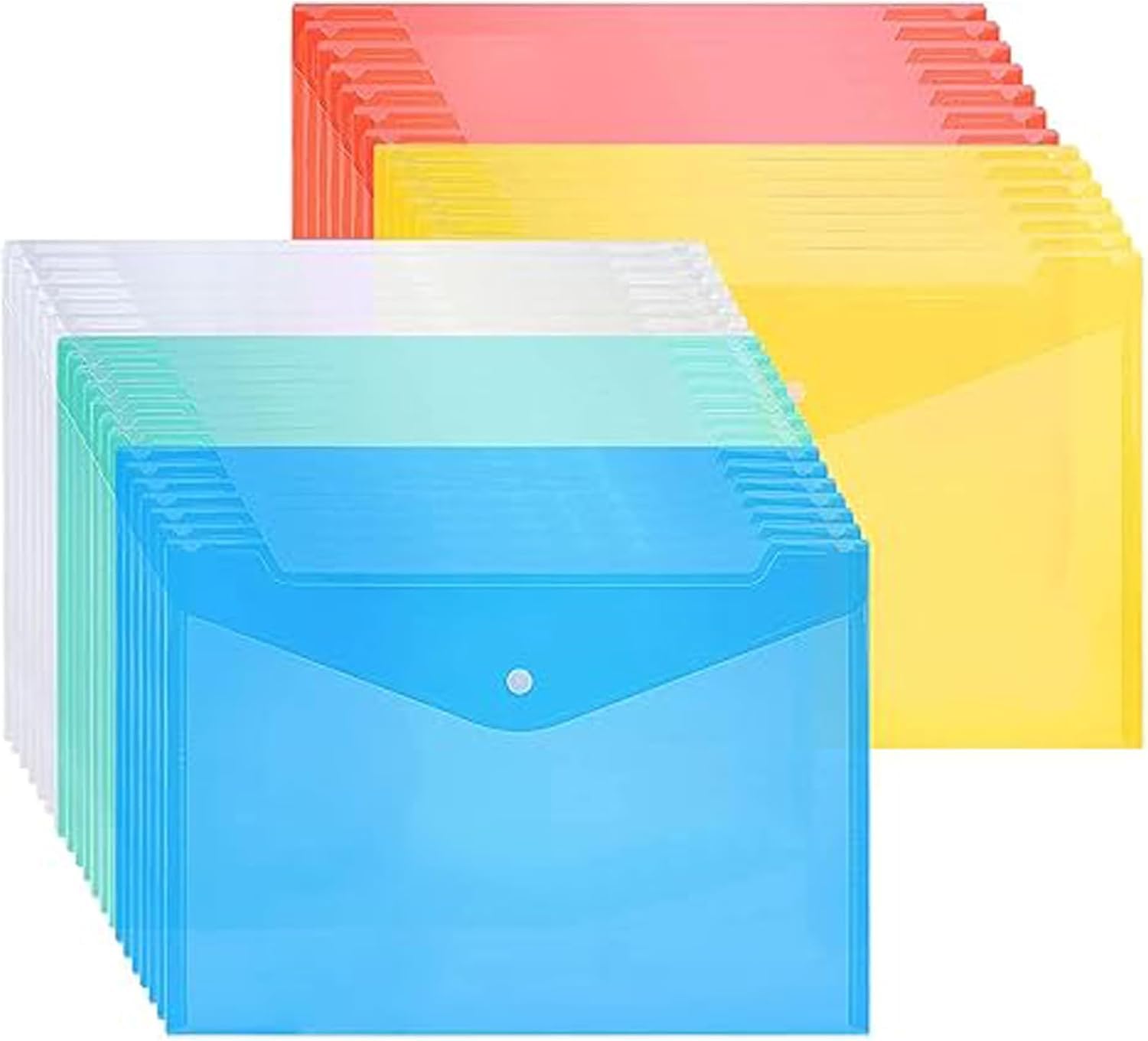 40 Pieces of Folders for Documents, Plastic Envelopes with Snap Closures, Plastic Folders, 5 Colors, A4 Letter Size, Suitable for School and Office Supplies Transparent Document Folders (40pcs)