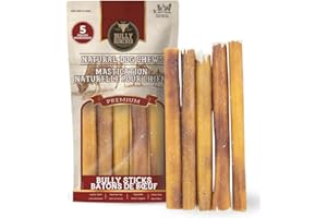 Bully Bunches Premium 6 Inch Odour-Free, Consistently Sized Bully Sticks for Small & Medium Dogs and Puppies, Long-Lasting Or