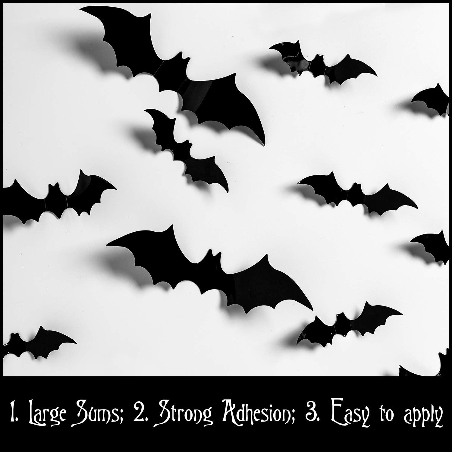 Whaline 72 Pack Halloween 3D Bats Stickers Plastic Wall Bat Decals for Home Window Decor Party Supplies (Black) - - 