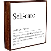 Self Care Definition Spa Decor for Spa room. Inspirational Wooden Box Sign Mental Health Rustic Office Desk Decorations Wood Plaque Home Shelf Table Decor Self Care Must Haves.