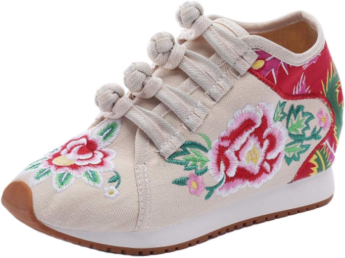 LGYKUMEG Ballerine Ricamate Donna Vintage – Scarpe Cinesi Tradizionali In Raso, Suola Gomma, Beige, Taglia 37 EU