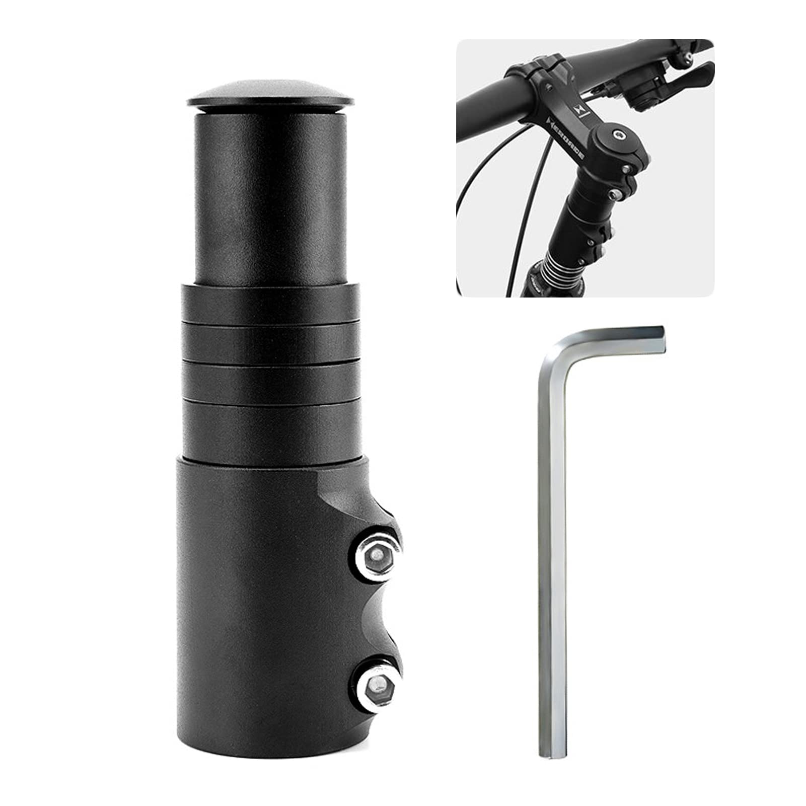 Handlebar Riser Black Bike Stem Riser Adjustable Bicycle Fork Stem Extender MTB Handlebar Stem Adapter Aluminum Alloy Bike Handlebar Riser Stem Extender for Mountain Bike Road Bike MTB BMX 28.6mm — image 1