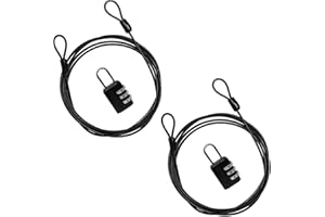 S SYDIEN Cable Lock Double Loops 6.6Ft Long Black Security Cable with Lock, Bike Locks Cables 2.5mm Braided Steel Coated Safety Cables Wire for Luggage, Outdoor, Clothesline (2 Pack)