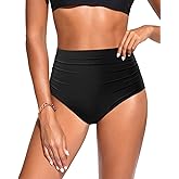 Zmart High Waisted Bikini Bottoms - Women's Full Coverage Ruched Bathing Suit Bottom Low Cut Swimsuit