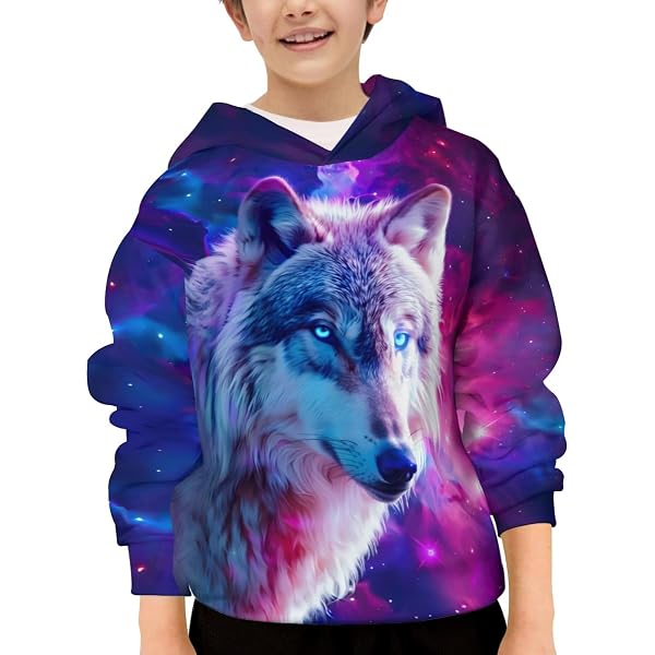 GLUDEAR Men's 3D Printed Cool Wolf Hoodie - Full Zip Pullover Sweatshirt With Cartoon Wolf Graphic, Sizes XS-5XL
