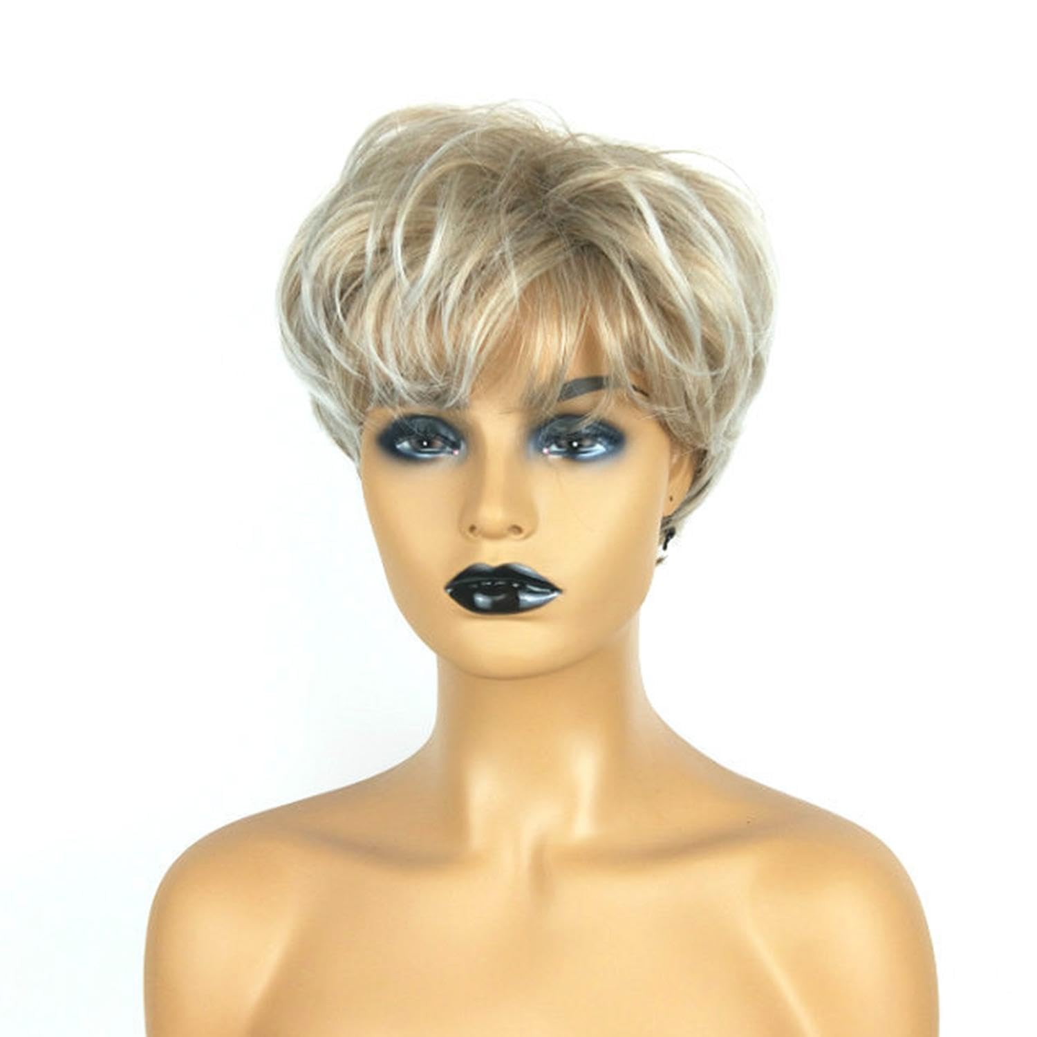 1 Piece Blonde Women Short Wig, Slanted Bangs Wig, Fluffy Multi-Layered Women'S Short Hair, Suitable For Cosplay, Masquerade, Music Party