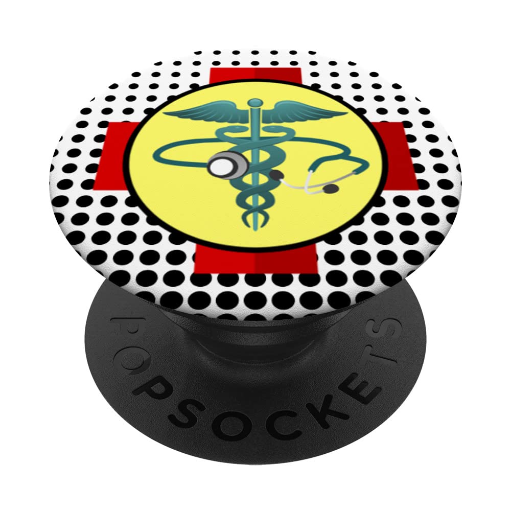 Nurse and Doctor Caduceus and Stethoscope Red Medical Cross PopSockets Swappable PopGrip