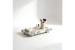 White Marble Display Stand with Decorative Vase, Elegant Vanity Organizer for Bathroom Counter and Dresser, Stone Jewelry and