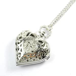 Silvery Heart Locket Watch Necklace 