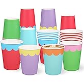 JarThenaAMCS 60 Pcs Rainbow Paper Cups 9 Oz Colored Scalloped Disposable Coffee Cups for Birthday Baby Shower Holiday Party Supplies