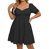 Talisea Women's Plus Size Summer Dress - Sweetheart Neck Puff Sleeve Casual Sundress Graduation Teen Babydoll Short Dresses
