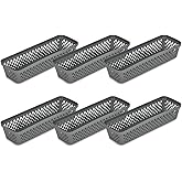 Glad Plastic Storage Basket Set - Multipurpose Drawer Trays, Kitchen Pantry Containers, and Bathroom Bins - 6 Pack Narrow Organizers, Grey