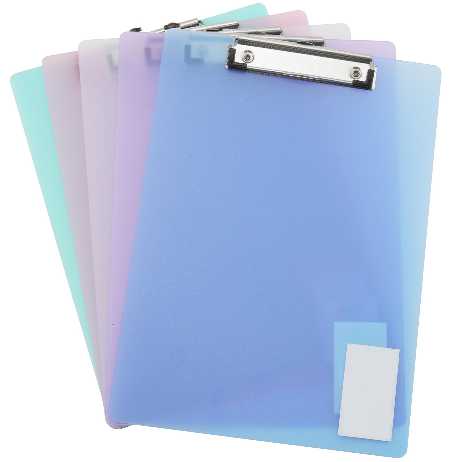 MOUYAT 15 Pack A5 Clipbboard, 22.5 x 15.7cm Transparent Plastic A5 Clipbboard, 5 Assorted Coloured Hard Plastic Clipboards Form Holders Writing Board for Memo Note Document