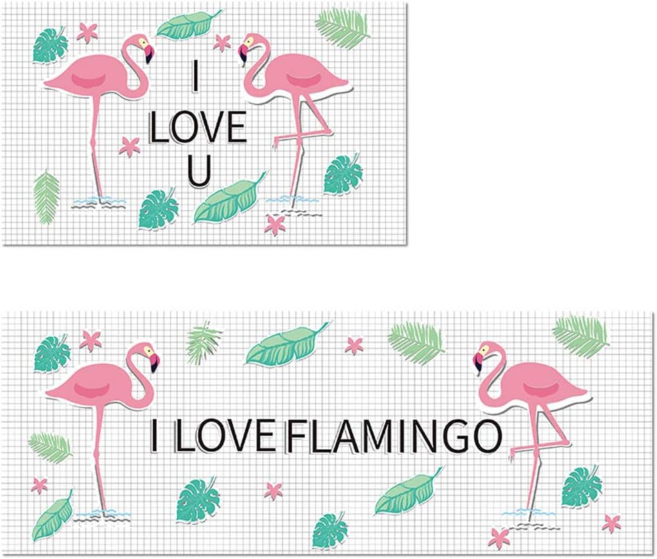 Kitchen Mats Non Slip Kitchen Rugs Doormat, 2 Piece Area Floor Mats Bedroom Standing Desk Anti-fatigue Carpet Cushioned Door Mats Sets, Flamingo, 45 * 75cm+45 * 120cm