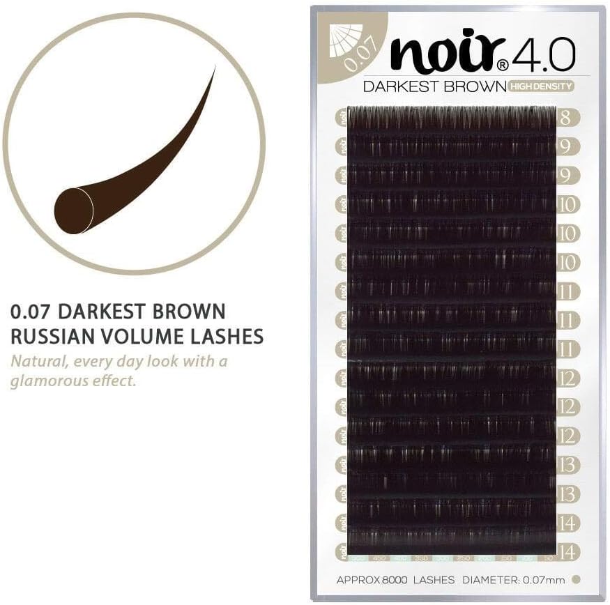 Premium Russian Lashes | Noir Volume Lashes® 0.07 D Curl Dark Brown Natural | Individual Eyelash Extensions (D 14mm)