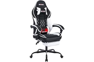 NIONIK Ergonomic Video Gamer Chairs,Computer Gaming Chairs with Massage Lumbar Support and footrest,Racing Style Computer Chair Adjustable Headrest for Adults,Blackwhite