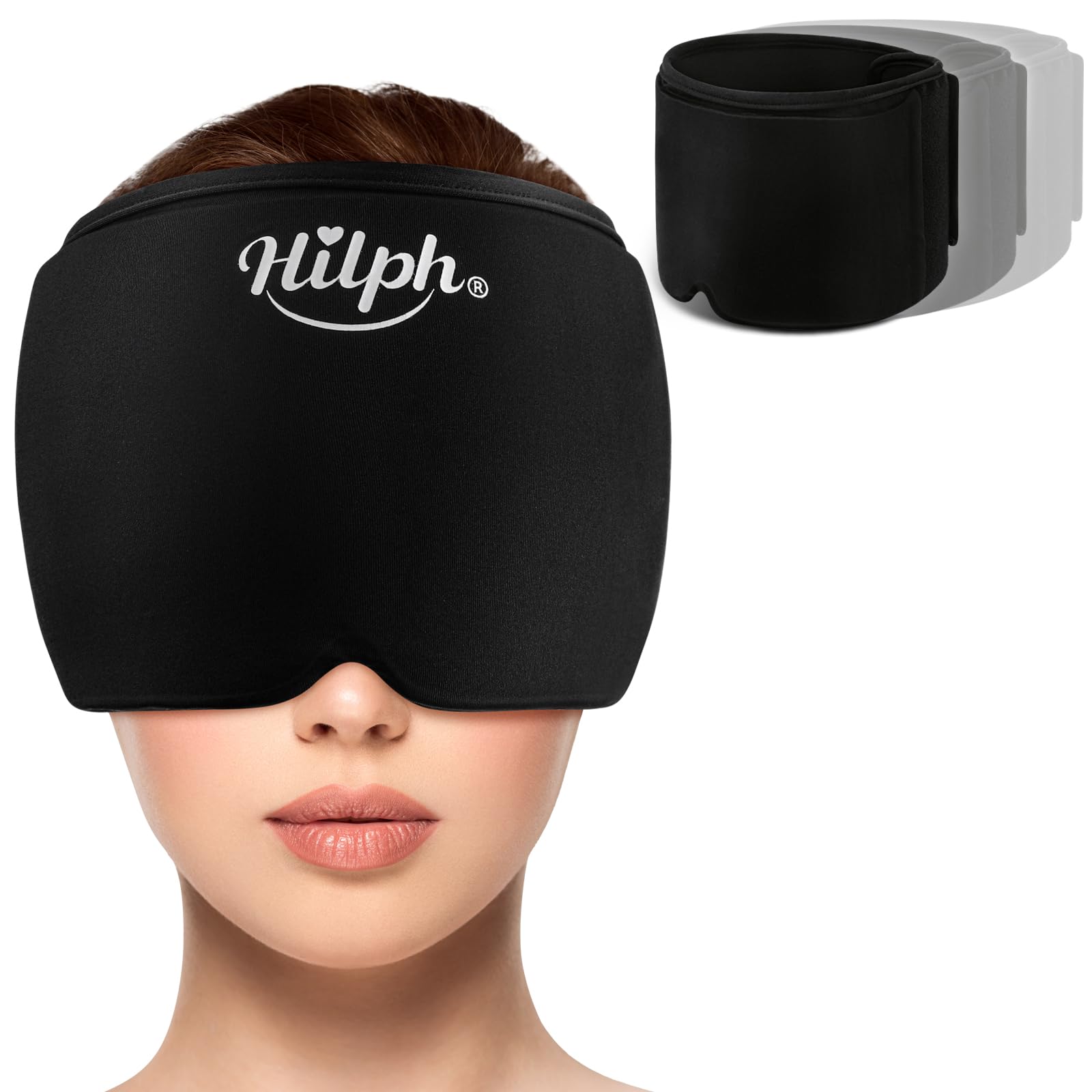 Hilph Migraine Relief Cap - Reusable Wearable Ice Pack Head Wrap - Adjustable Cold Therapy Headache Hat for Tension Headache, Sinus Pressure, Hangover & Puffy Eyes - Black