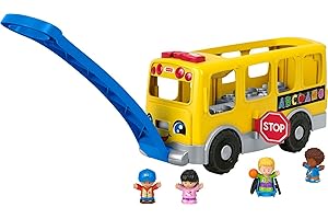 Fisher-Price Little People Big Yellow Bus - English & French Edition, musical push and pull toy with Smart Stages for toddler