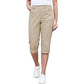 GRAPENT Capri Pants for Women High Waisted Relaxed Fit Elastic Knit Waist Casual Capris Cotton Trousers Cropped Pants