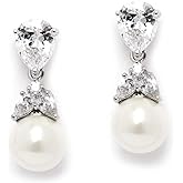 Mariell Pearl Drop Bridal Earrings with Cubic Zirconia Crystals and Ivory Pearls For Brides, Bridesmaids, Weddings, Jewelry Gift for Women