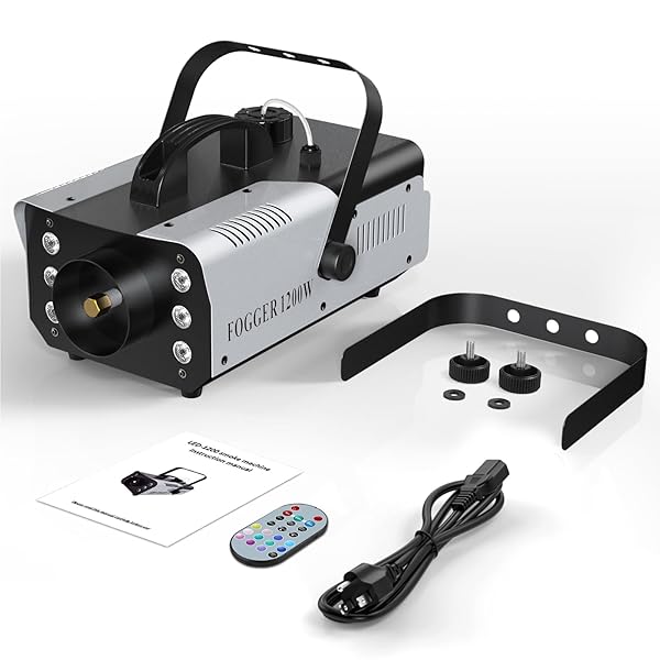 1200W RGB FOG MACHINE, 6 COLORFUL LED LIGHTS FOR SMOKE MACHINE INDOOR/OUTDOOR USE, PERFECT FOR PARTIES, WEDDINGS, AND STAGE EFFECTS