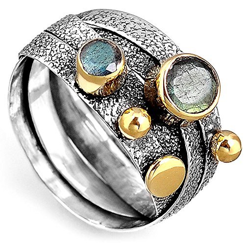 Bandring - Wickeloptik mit Labradorit- Gr.18,5-925er Silber