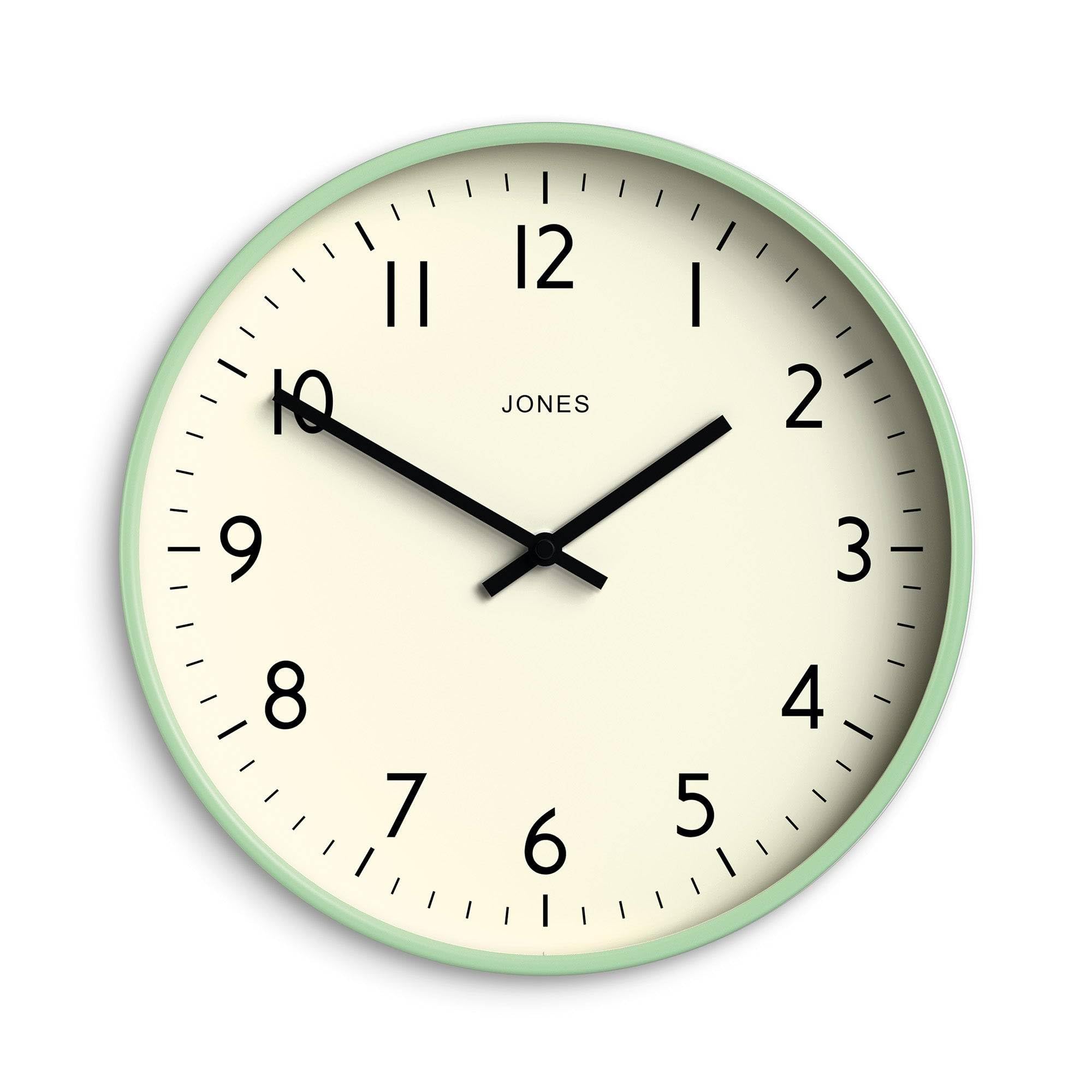 Jones Clocks® Studio wall clock | Modern round clock | 30cm | Neo mint green | Easy to read numbers | Versatile design for kitchen, living room or office — image 1